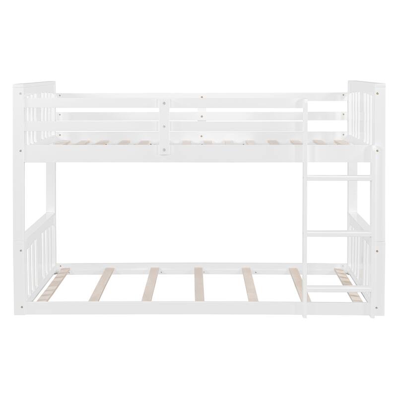White Twin Over Twin Bunk Bed with Ladder, Space-Saving Design