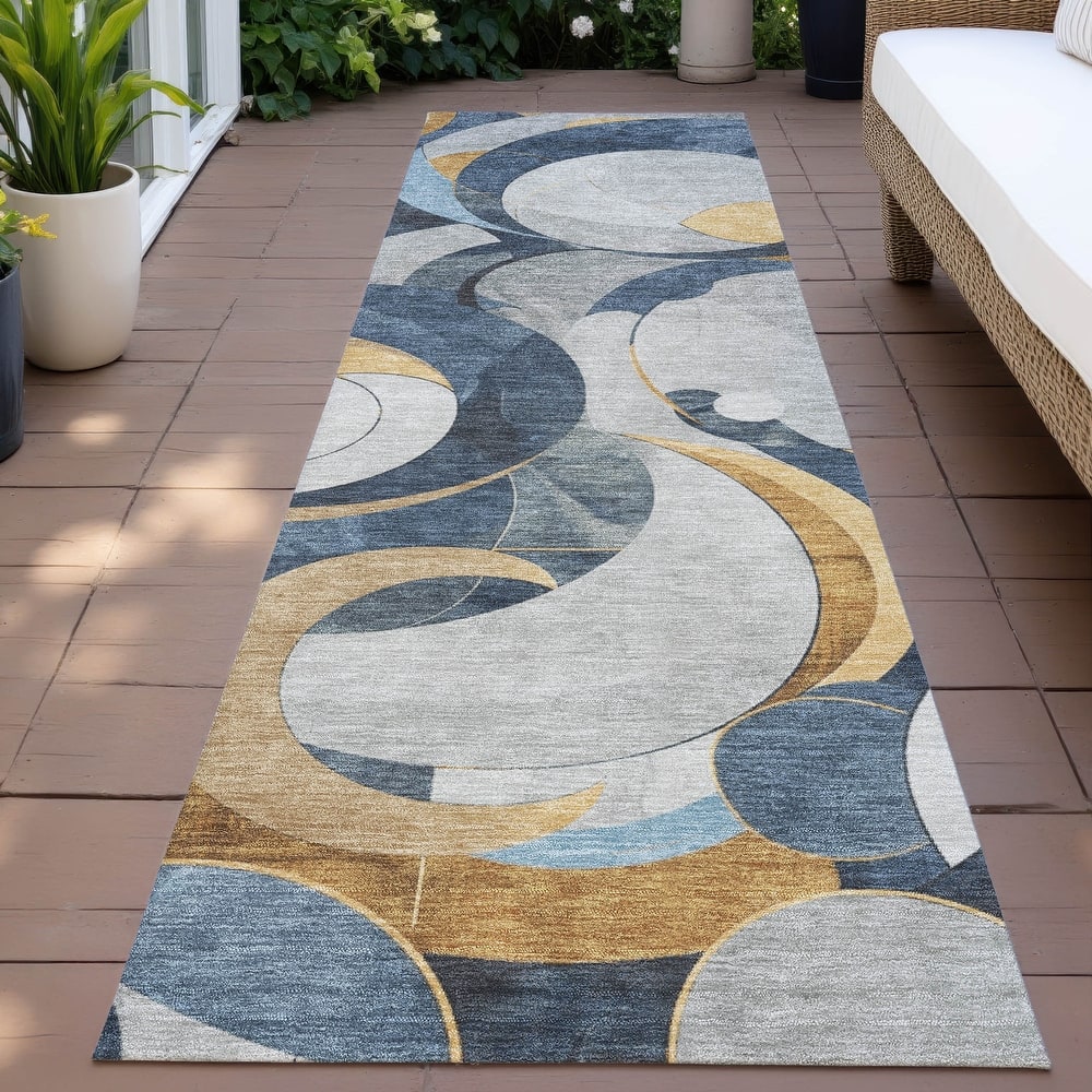 Machine Washable Indoor/Outdoor Geometric Flair Chantille Rug