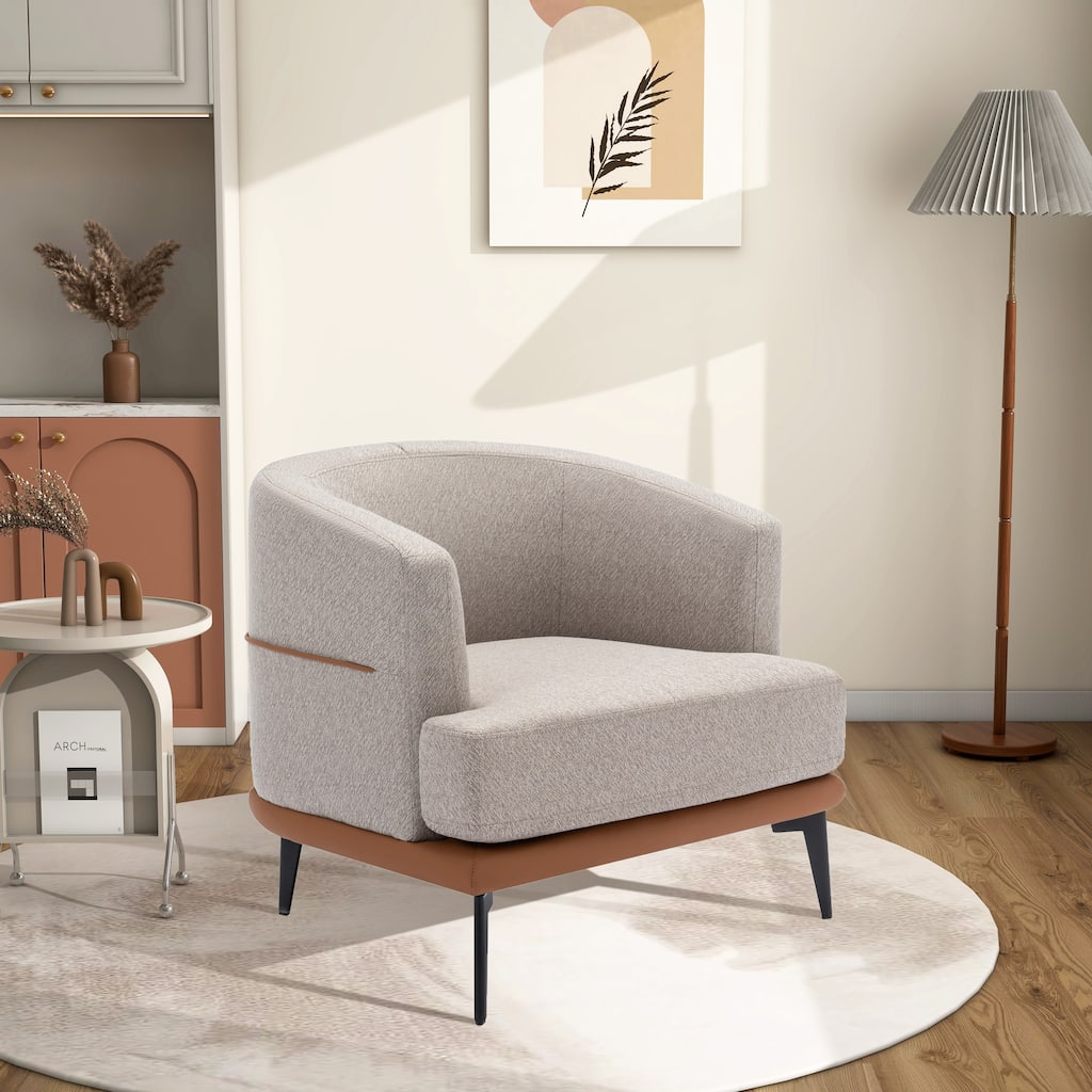 Modern Upholstered Accent Chair Two-Tone Barrel Armchair