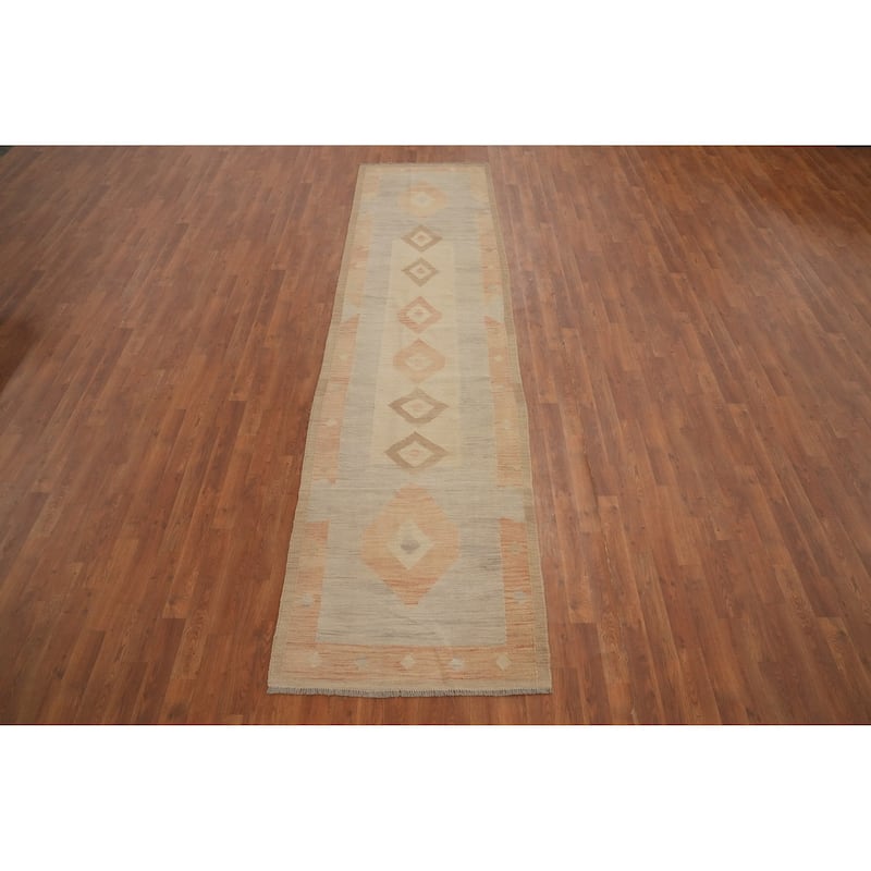 Hand Woven Oriental 100% Wool Carpet Southwestern Tribal Multi-Colored Kilim Runner Rug - 11' 5'' X 2' 10''