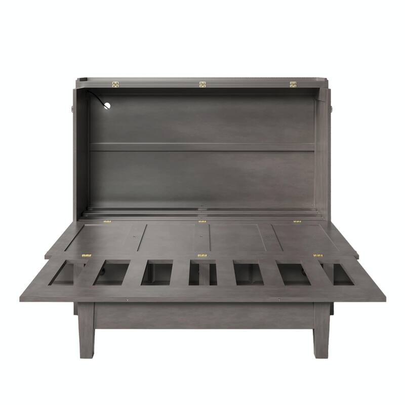 Solid Pine Murphy Bed Chest - Cube Cabinet Bed with Charging Station and Large Storage Drawer