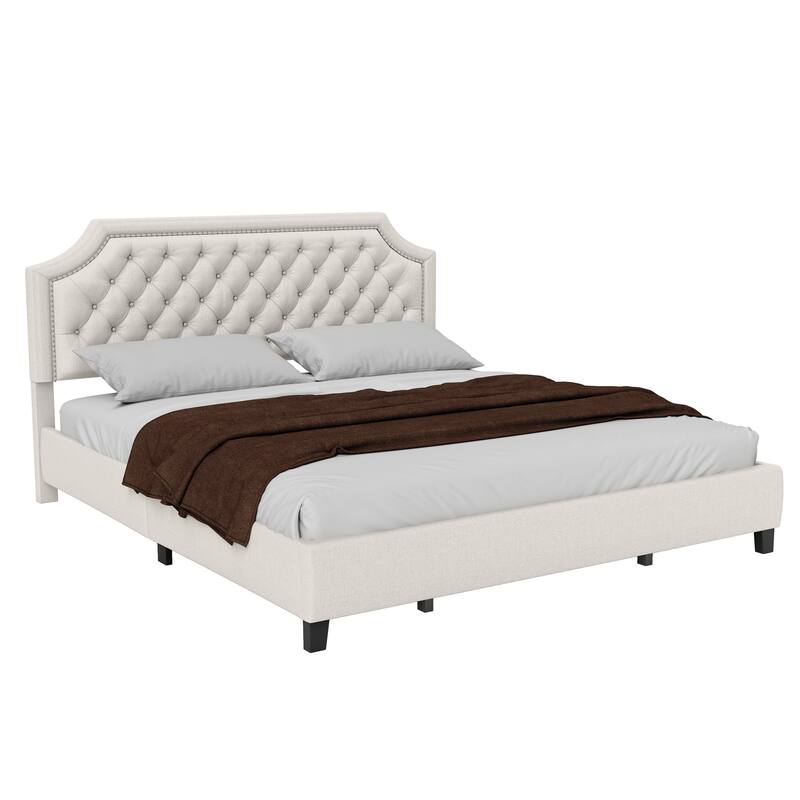 Moasis Upholstered Tufted Bed Frame with Adjustable Height Headboard
