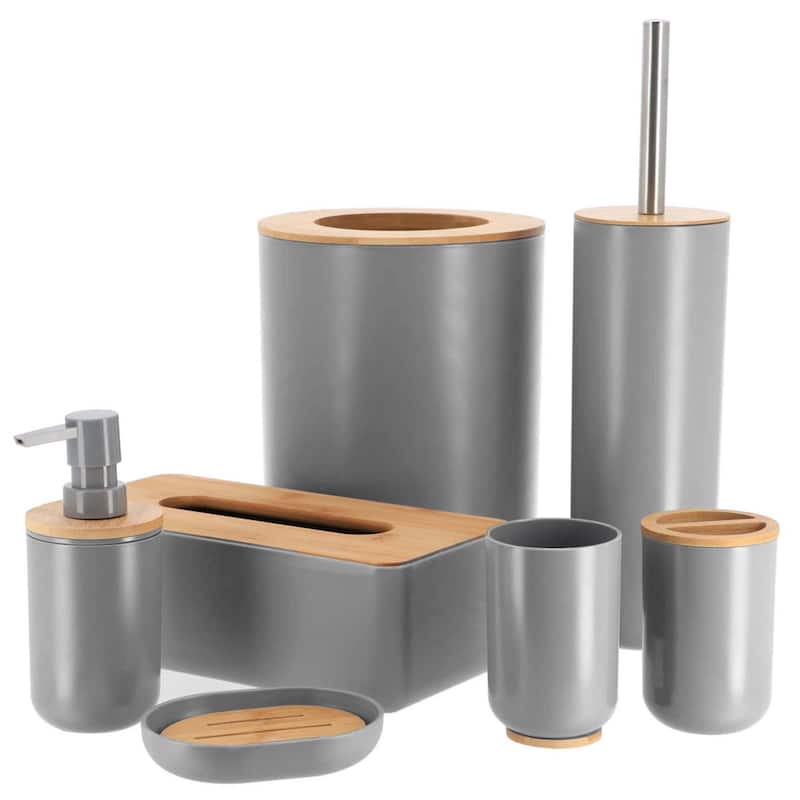 Grey Padang Bathroom Accessory Set 7-Pieces Bamboo
