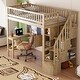 preview thumbnail 15 of 26, Solid Wood Loft Bed with Built-in Desk and LED, Twin Size Frame with Storage Shelves, Cabinets & Storage Staircase for Kids Walnut