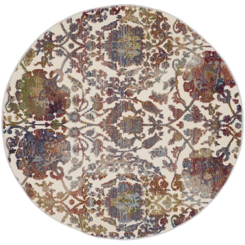 Buhaw Power Loomed Distressed Geometric Floral Traditional Non Skid Area Rug By HomeRoots - 48' X '48' X '0.5