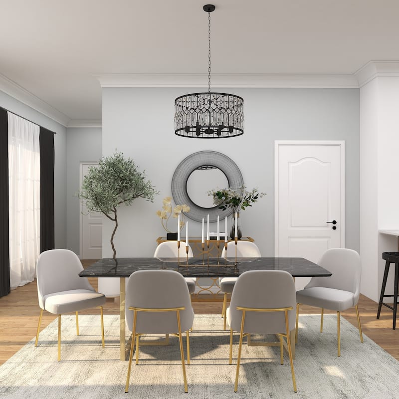 Metal Crystal Embellished 6 Light Room Chandelier with Link Chain - Black - Roche River Decor