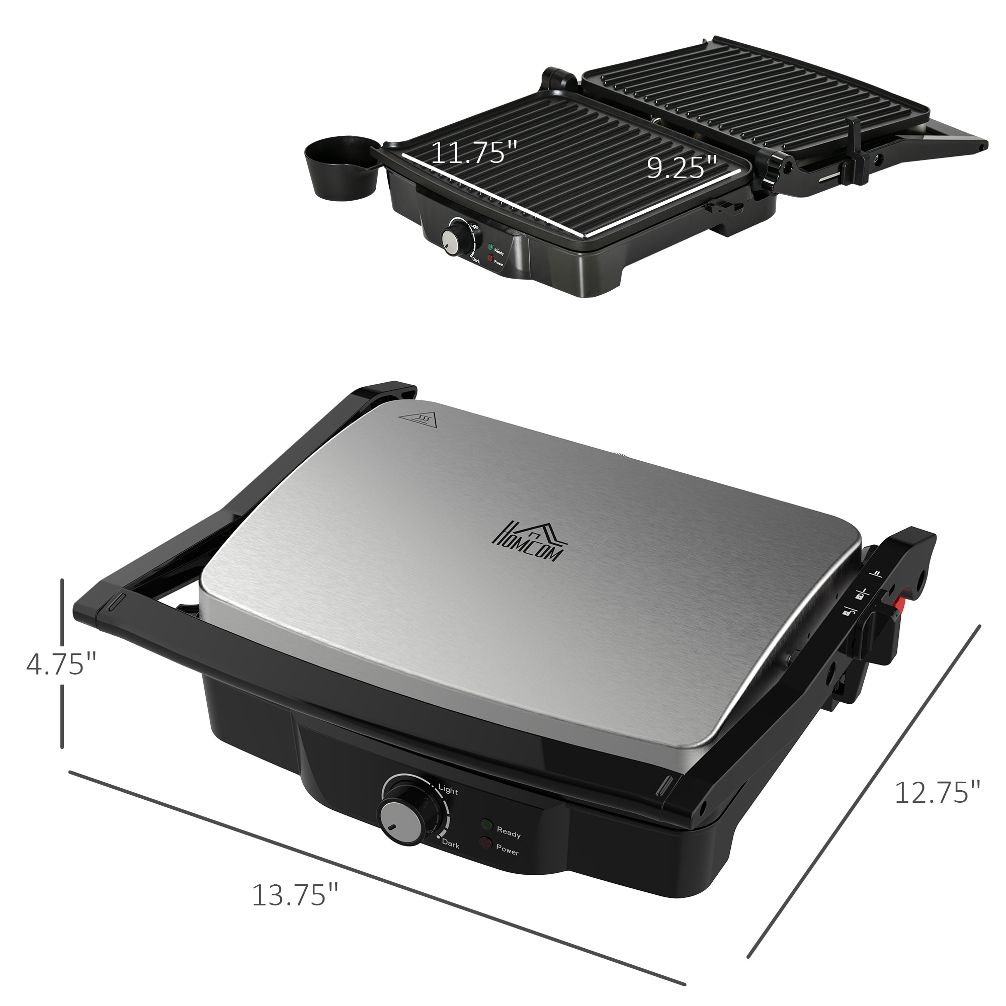 4 Slice Panini Press Grill Stainless Steel Sandwich Maker with Non Stick Double Plates Black