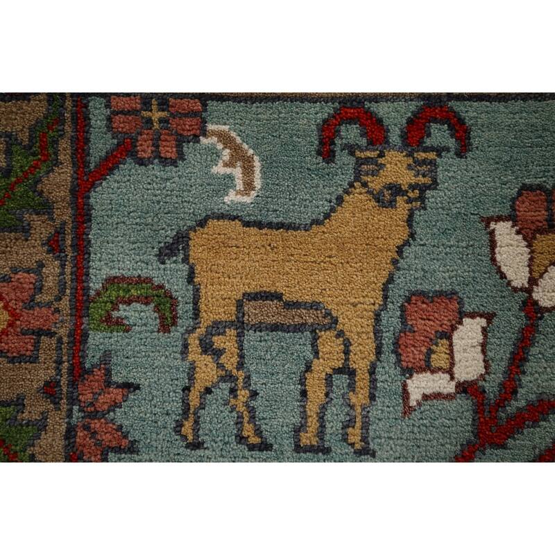 Animals Hunting Design Ziegler Indian Area Rug Handmade Wool Carpet - 8'11" x 11'10"