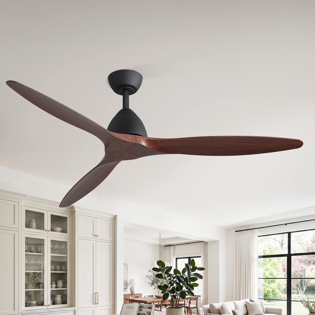 56" Modern 3-Blade Ceiling Fan with Remote and Reversible DC Motor, Rustic Wood Grain Ceiling Fan for Living Room - 56-Inch