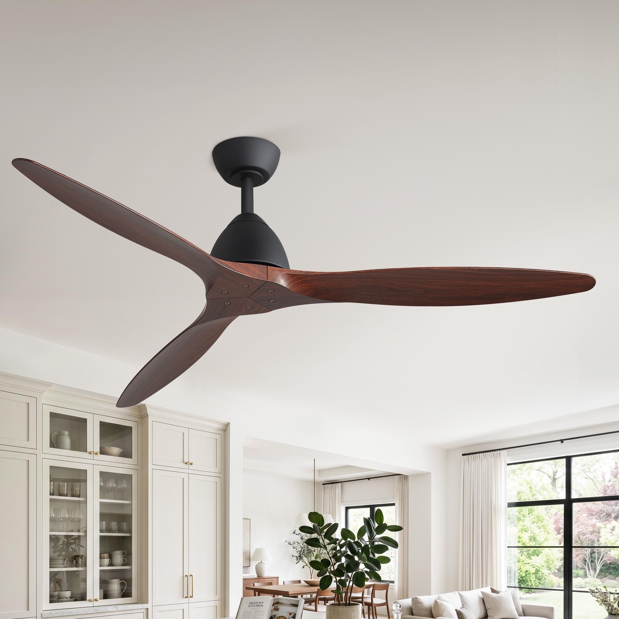 56" Modern 3-Blade Ceiling Fan with Remote and Reversible DC Motor, Rustic Wood Grain Ceiling Fan for Living Room - 56-Inch