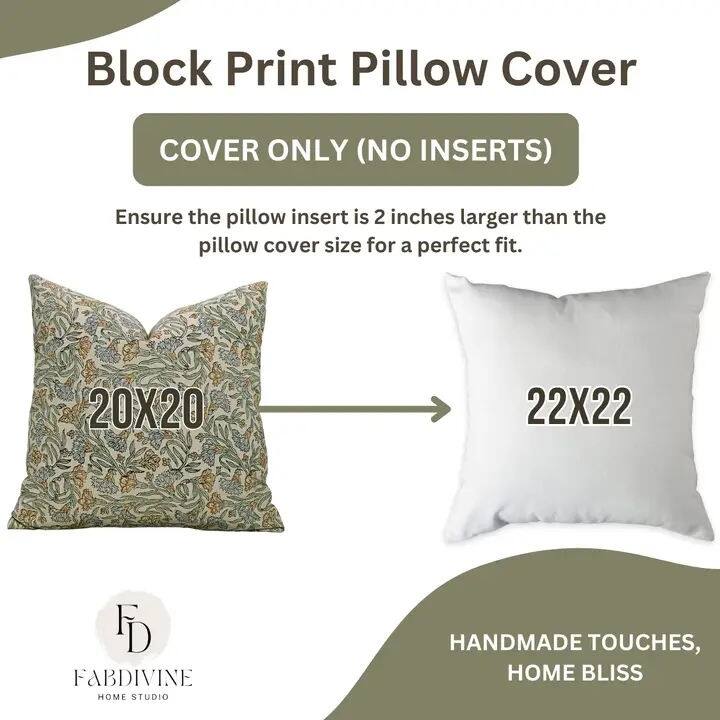 Fabdivine Satin Hidden Zipper Block Print Floral Throw Home or Room Decor, Throny Stem