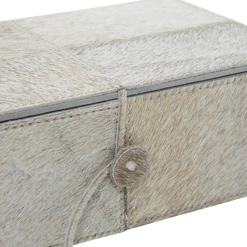 Gray Leather Handmade Box with Hinged Lid (Set of 2) - White or Gold