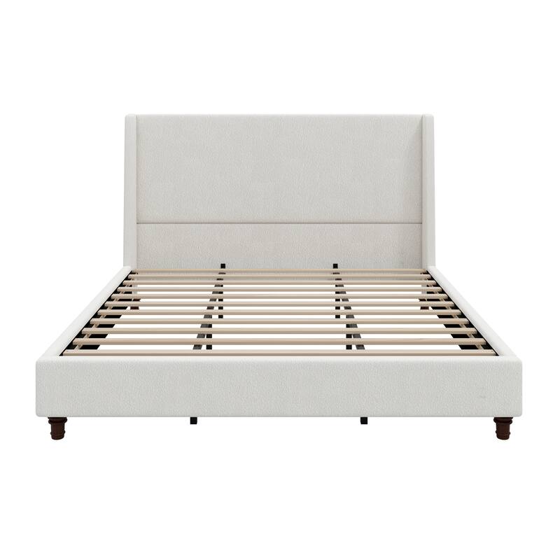 Christopher Knight Home - Modern 52.7" Tall Wingback Boucle Upholstered Platform Bed Frame with Solid Wood Legs & Slat Support