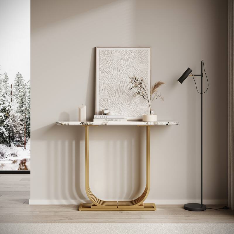 43.3" Modern Faux Marble Top Accent Console Table