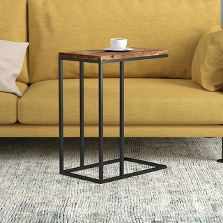 Accent Table 20L C Shaped Brown Reclaimed Wood Black Metal 20 X 12   Accent Table 20L C Shaped Brown Reclaimed Wood Black Metal 