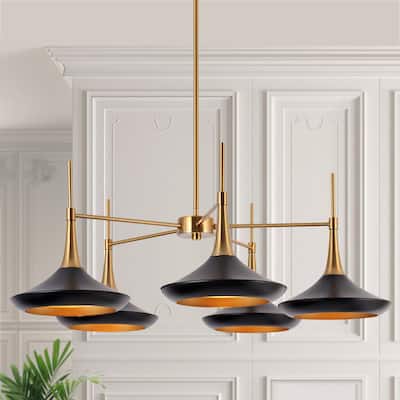 Conia Mid-Century Modern Black 5-Light Wheel Chandelier for Dining Room