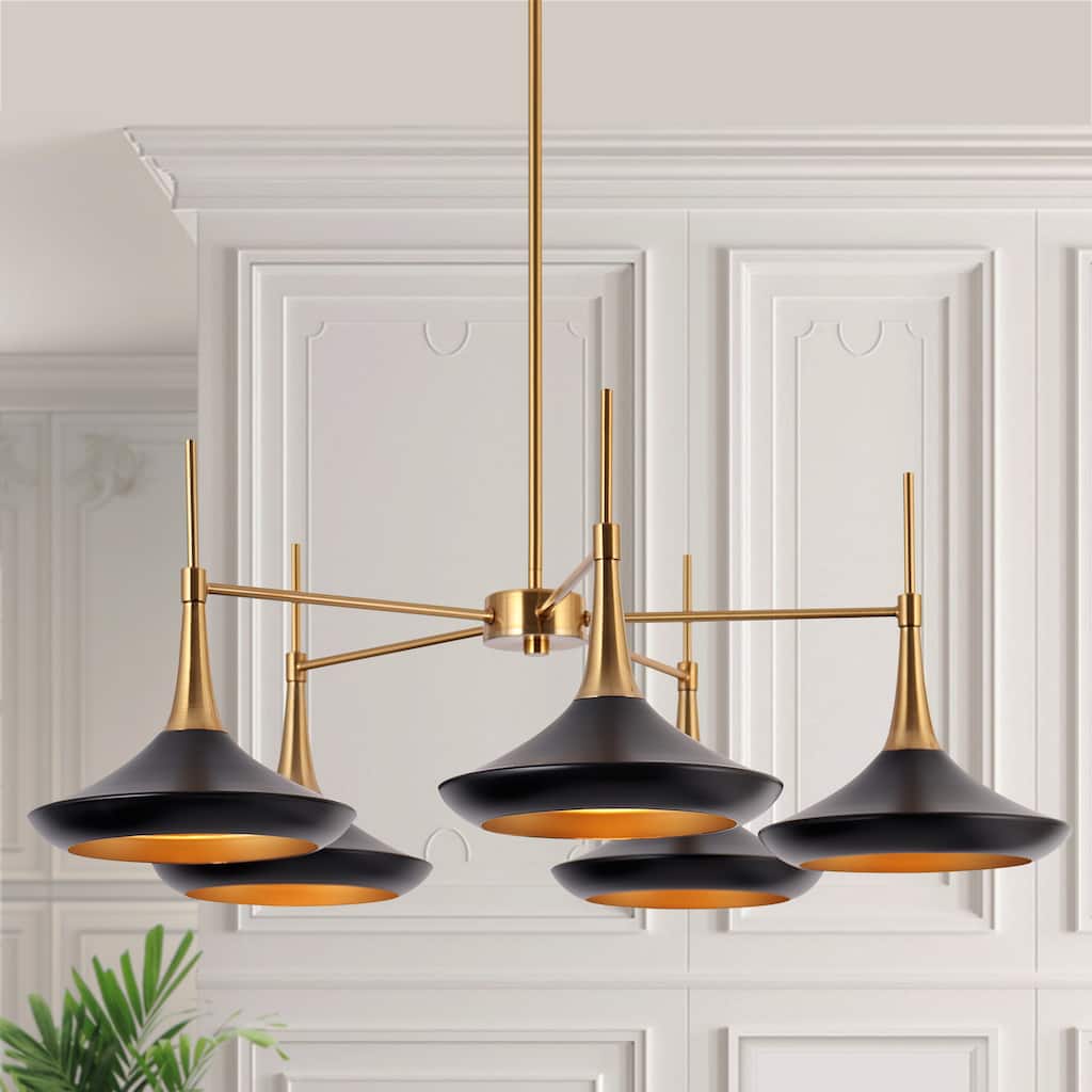 Conia Mid-Century Modern Black 5-Light Wheel Chandelier for Dining Room Kitchen