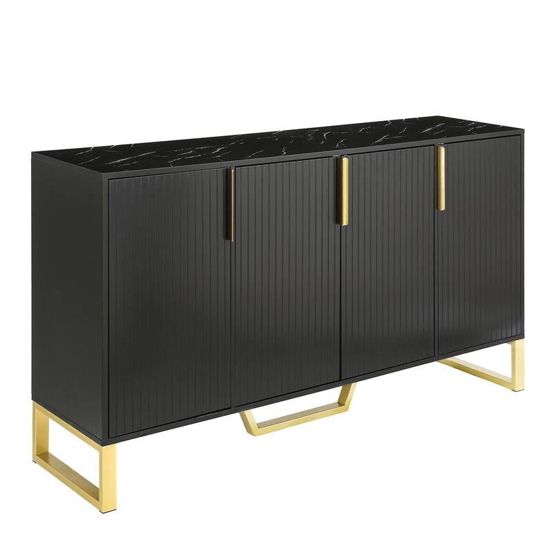 Modern sideboard with Four Doors, Metal handles & Legs and Adjustable Shelves Kitchen Cabinet
