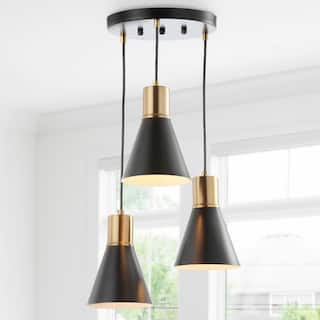 JONATHAN Y Eldora 15" 3-Light Metal Cluster LED Pendant, Black/Brass Gold