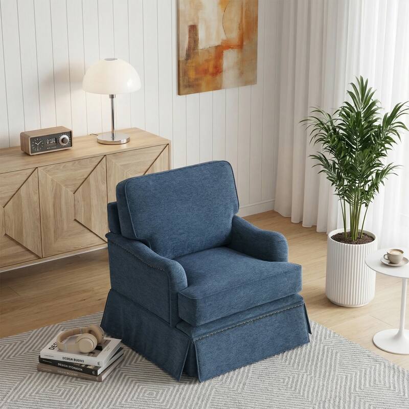 Modern Chenille Swivel Armchair and Storage Ottoman