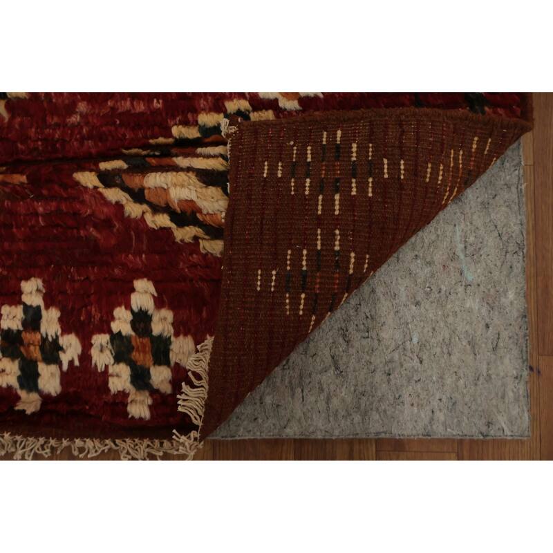 Hand Knotted Oriental 100% Wool Carpet Modern Tribal Red Moroccan Area Rug - 7' 6'' X 5' 11''