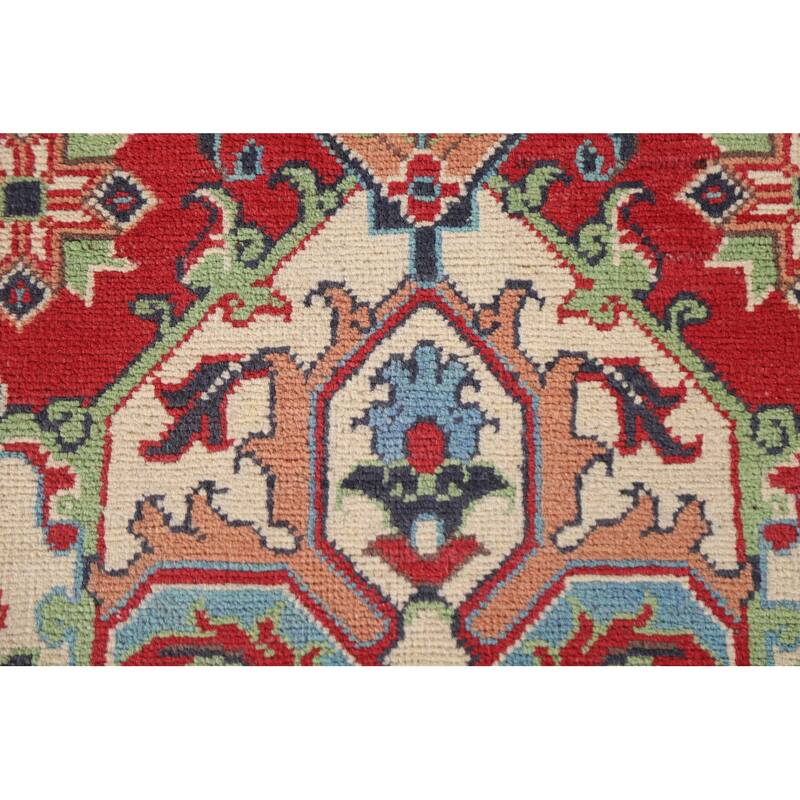 Hand Knotted Oriental 100% Wool Carpet Traditional Geometric Red Kazak Area Rug - 9' 10'' X 6' 5''