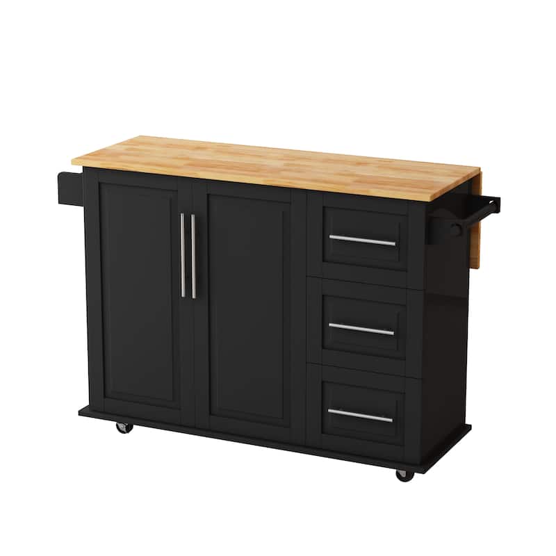 Kitchen Island Cart with Expandable Desktop, Kitchen Trolley Cart on Locking Wheels, Bar Cabinet with 2 Door & 3 Drawers