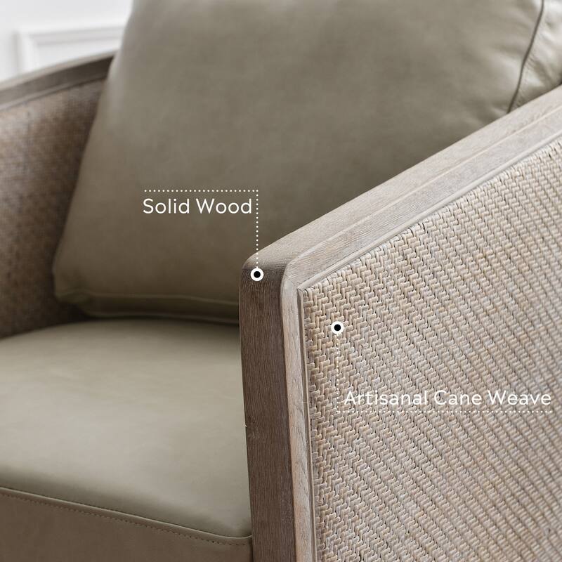 KINWELL 31"W Oak Frame Upholstered Swivel Barrel Armchair