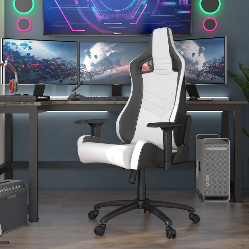 Olive White Vegan Leather Reclining Gaming Chair by Furniture of America