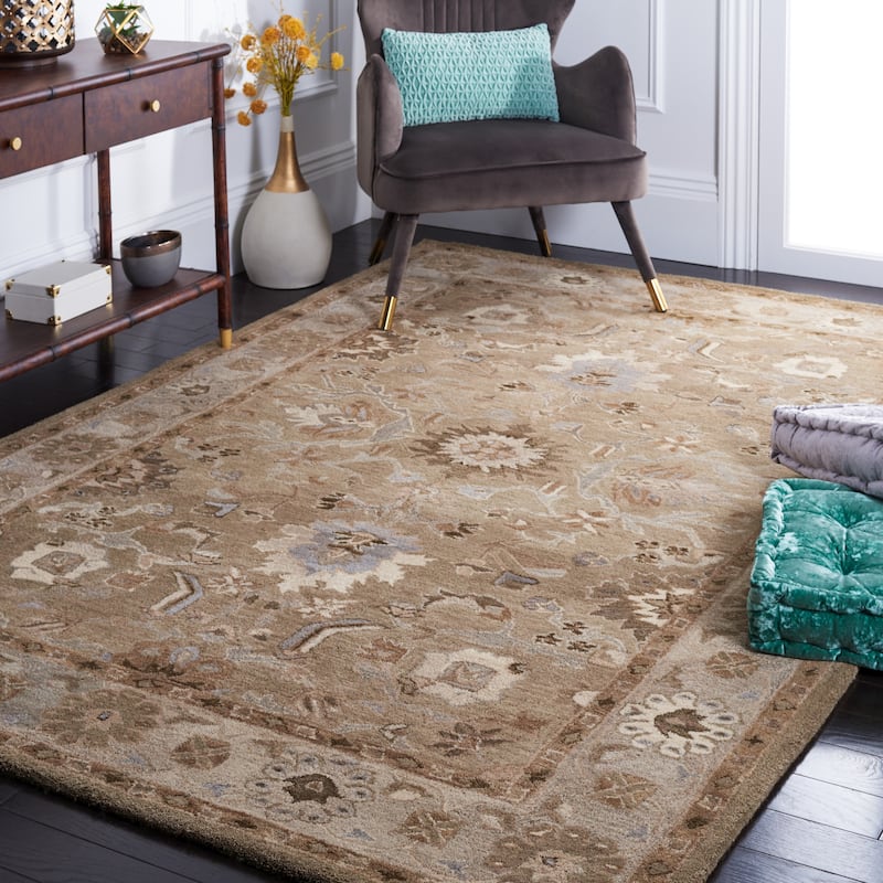 SAFAVIEH, Handmade Anatolia Patricie Traditional Oriental Hand-spun Wool Rug - 4' x 6' - Tan/Ivory