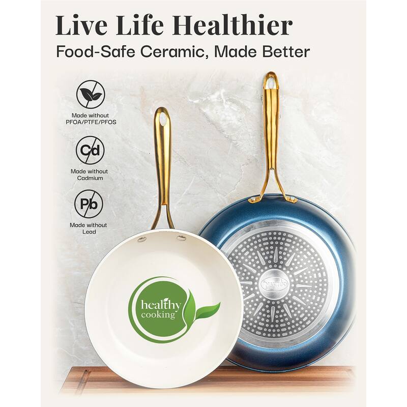 Gotham Steel Navy 14” Nonstick Frying Pan Skillet with Helper Handle and Gold Stay Cool Handle
