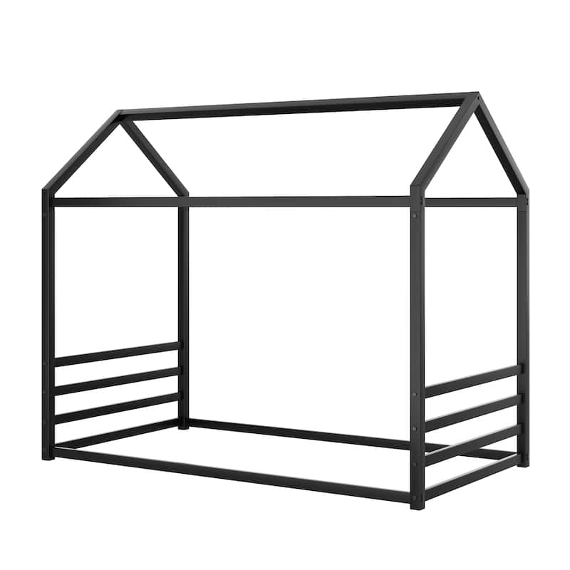 Montessori House Metal Floor Bed with End Guardrails by Harper&Bright Designs