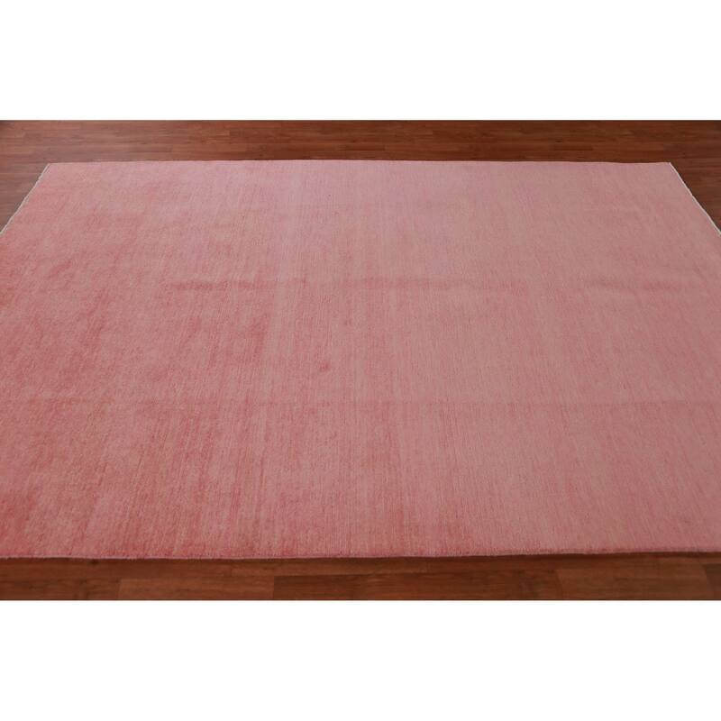 Hand Knotted Oriental 100% Wool Carpet Modern Solid Pink Gabbeh Area Rug - 9' 2'' X 6' 1''
