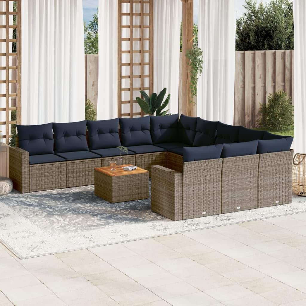 vidaXL 12 Piece Patio Sofa Set with Cushions Grey Poly Rattan - 24.4" x 24.4" x 27.2"