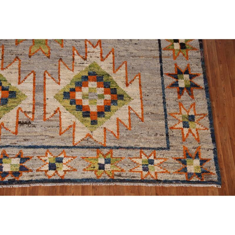 Geometric Moroccan Oriental Area Rug Hand-Knotted Oriental Wool Carpet - 9'8" x 13'4"