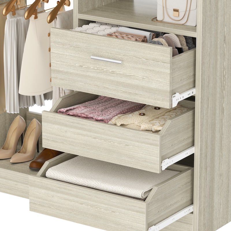 36'' W Freestanding Walk-in Closet Organizer System with 2 Hanging Rods and 3 Wood Drawers