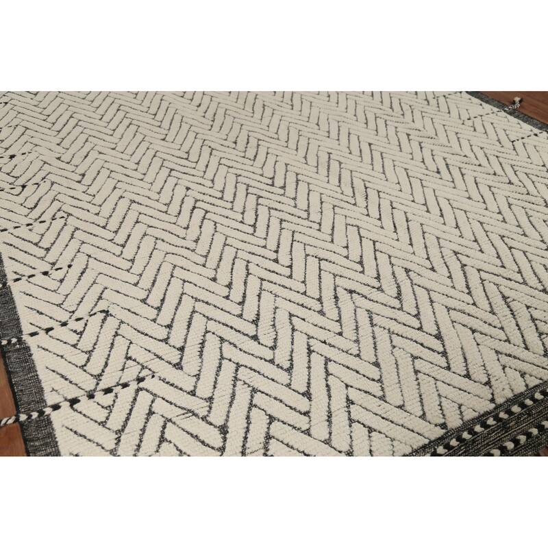 All-Over Chevron Moroccan Oriental Area Rug Hand-Knotted Wool Carpet - 8'10"x 12'10"