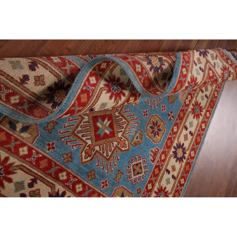 Blue Kazak Oriental Area Rug Handmade Traditional Wool Carpet - 4'0" x 6'4"
