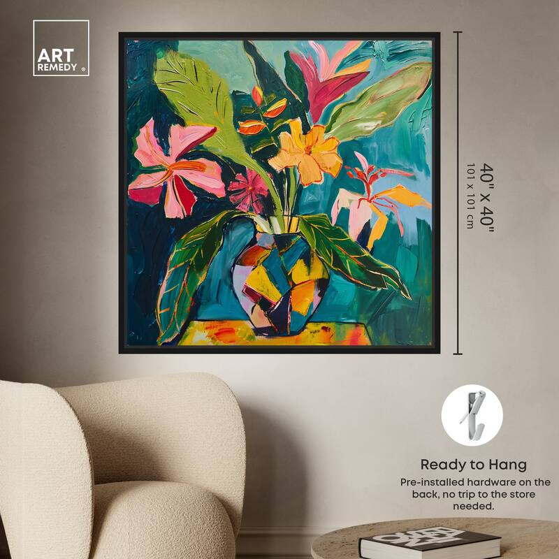 Art Remedy Vase Of Bright Tropical Flowers Ii Framed Flowers In Vase Paintings