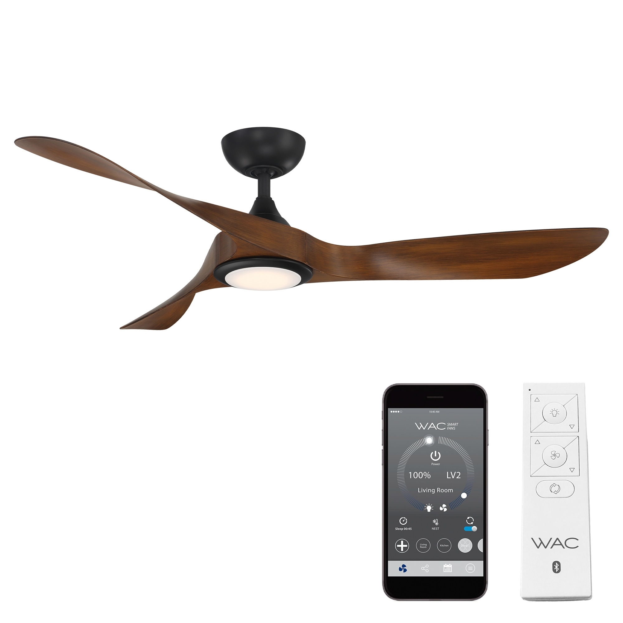 Swirl Indoor/Outdoor 3-Blade Smart Ceiling Fan 54in with 3000K LED and Remote Control. - 54