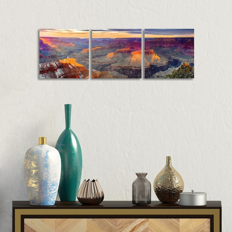 iCanvas "Grand Canyon Glow At Sunset" by Susanne Kremer 3-Piece Canvas Wall Art Set - 12x36x1.5