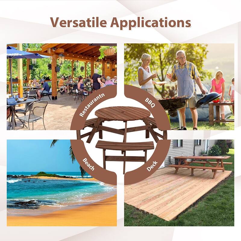 6-Person Outdoor Picnic Table w/Benches & Umbrella Hole, 1720 LBS