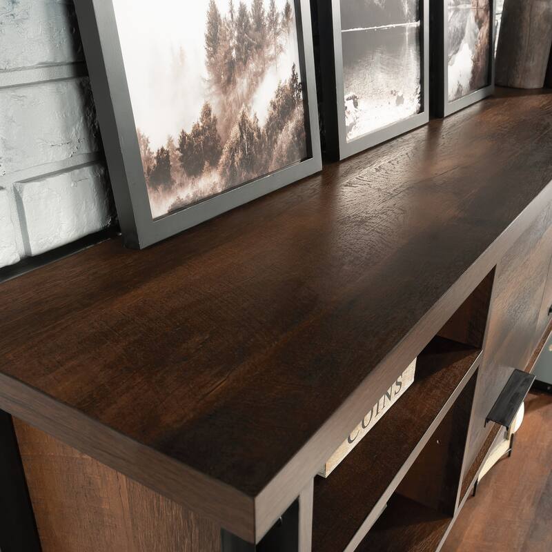 Wood Hutch with Concealed Compartments, Brown - 64.57" W x 11.65" D x 36.77" H