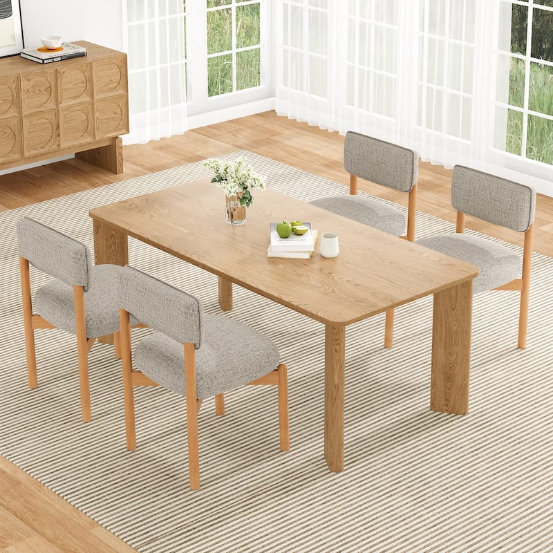 Modern Wooden Blended Linen Dining Chair (Set of 2)