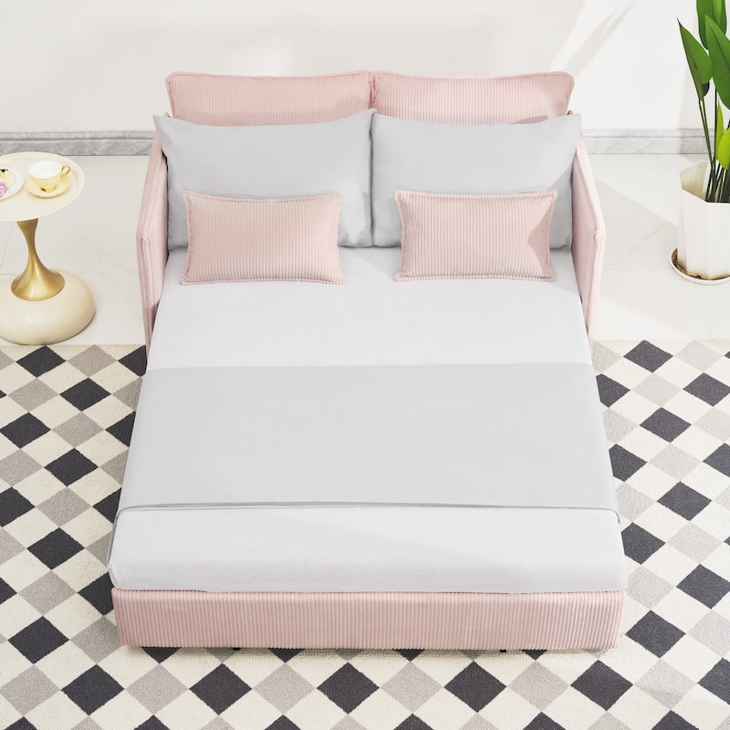 Roomfitters 55" Modern Corduroy Sofa Bed with Pull-out Sleeper Design, Modular Daybed with Storage Pocket & Pillows