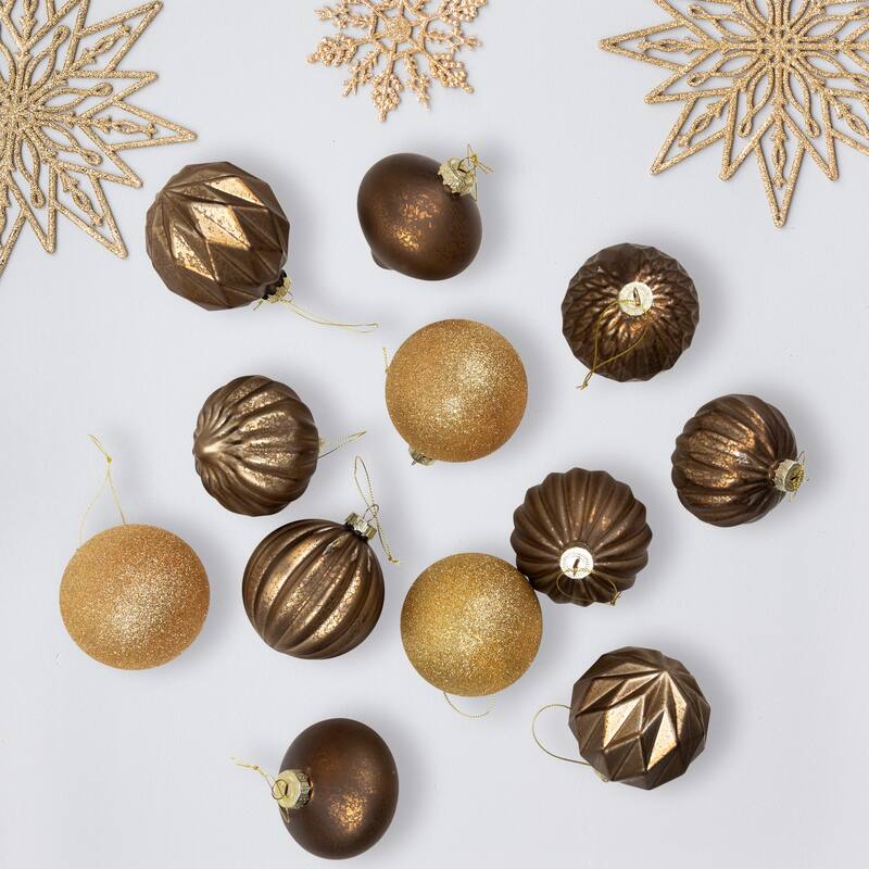 Mercury Onion and Ball Glass Christmas Ornament Set - 3" - Gold - 12ct