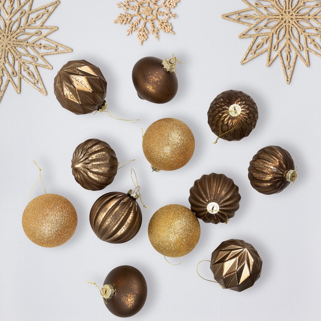 Mercury Onion and Ball Glass Christmas Ornament Set - 3" - Gold - 12ct