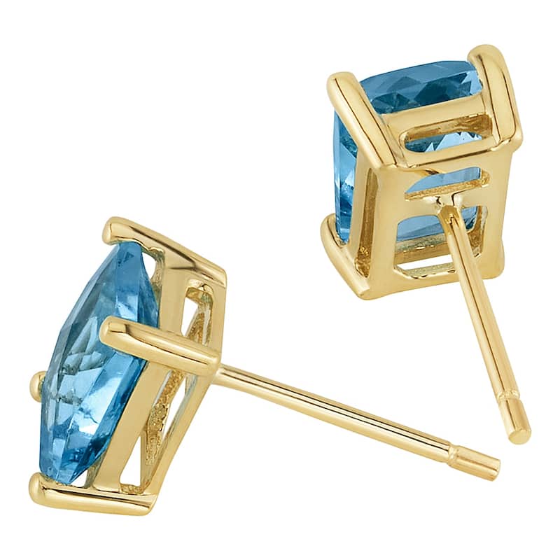 14k Yellow Gold Swiss Blue Topaz Stud Earrings 2.25 ct Radiant Shape