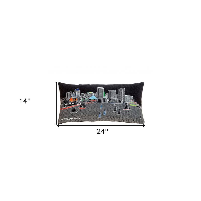 25" Black Austin Nighttime Skyline Lumbar Decorative Pillow