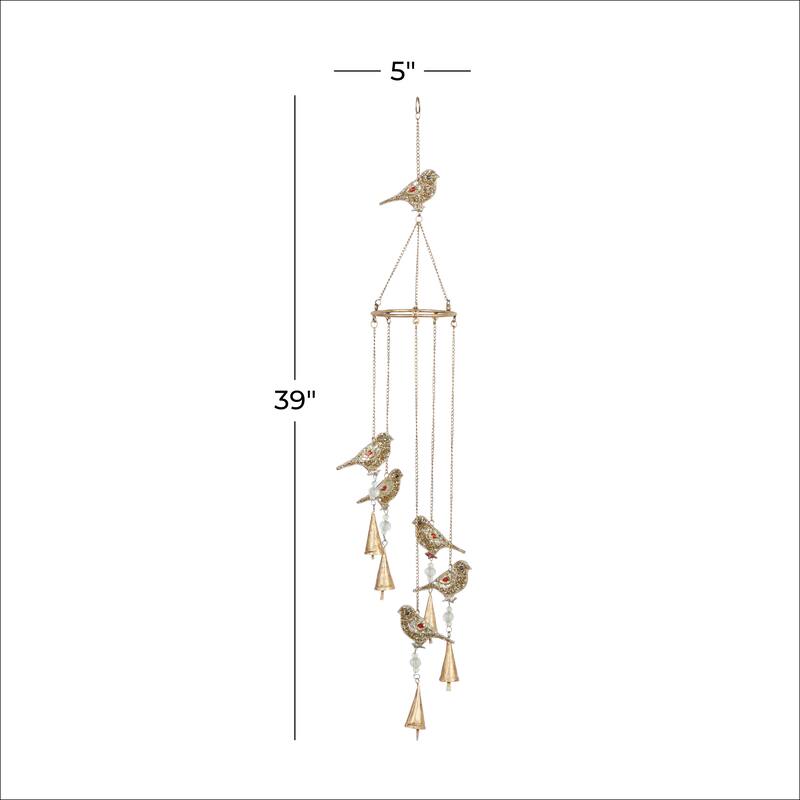 Gold Metal Handmade Indoor Outdoor Windchime with Glass Beads and Cone Bells